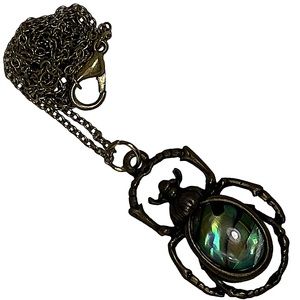Beetle pendant necklace with blue/green stone darker gold body on gold chain NEW